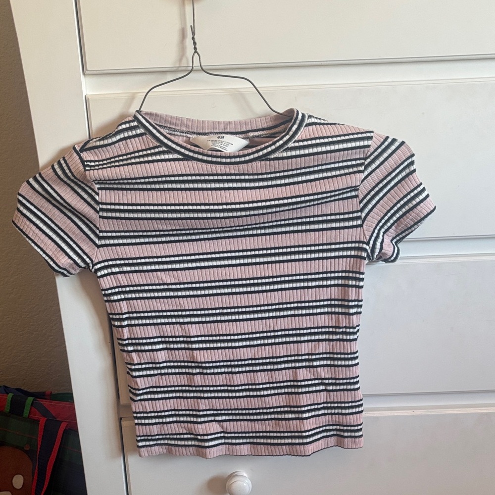 H&M Pink and Black Striped Ribbed Tee